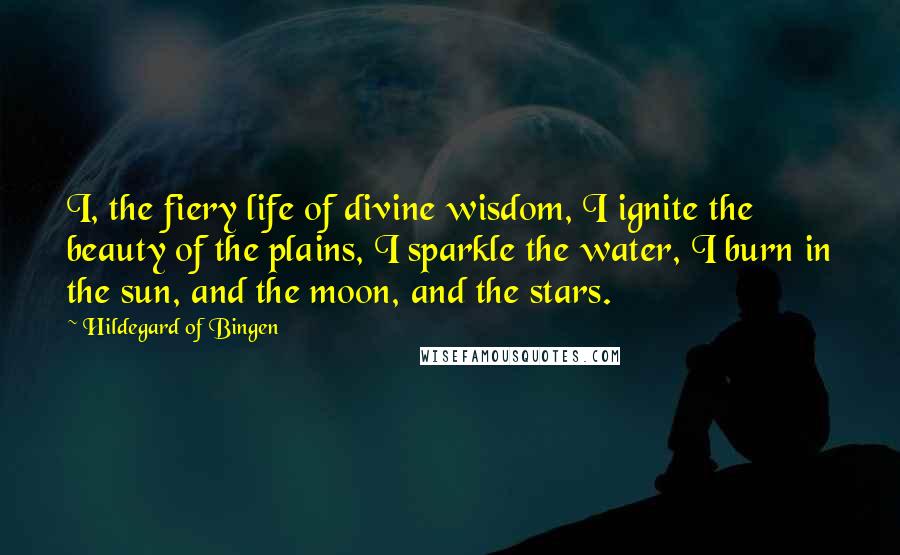 Hildegard Of Bingen Quotes: I, the fiery life of divine wisdom, I ignite the beauty of the plains, I sparkle the water, I burn in the sun, and the moon, and the stars.