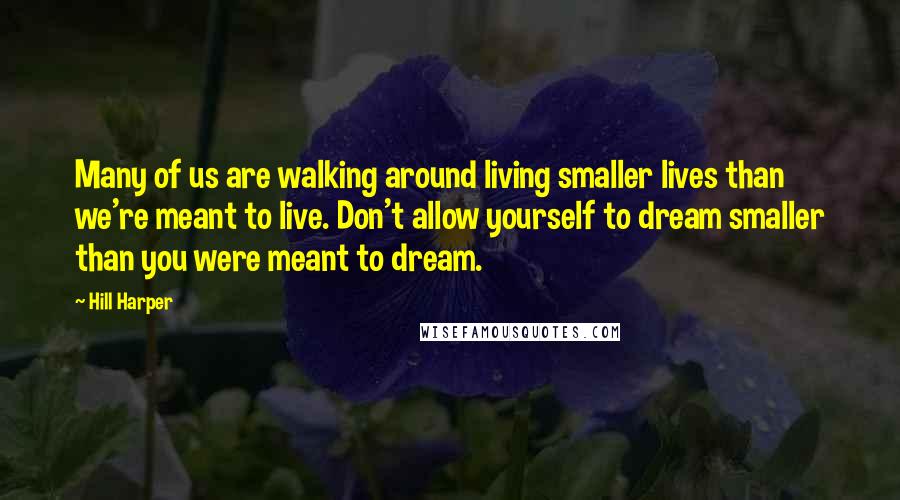 Hill Harper Quotes: Many of us are walking around living smaller lives than we're meant to live. Don't allow yourself to dream smaller than you were meant to dream.