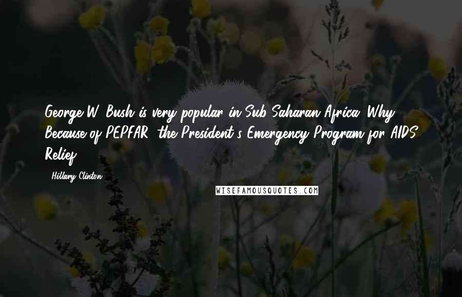 Hillary Clinton Quotes: George W. Bush is very popular in Sub-Saharan Africa. Why? Because of PEPFAR, the President's Emergency Program for AIDS Relief.