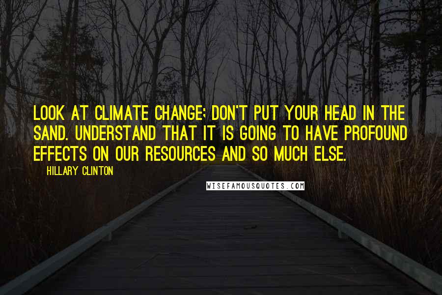 Hillary Clinton Quotes: Look at climate change; don't put your head in the sand. Understand that it is going to have profound effects on our resources and so much else.