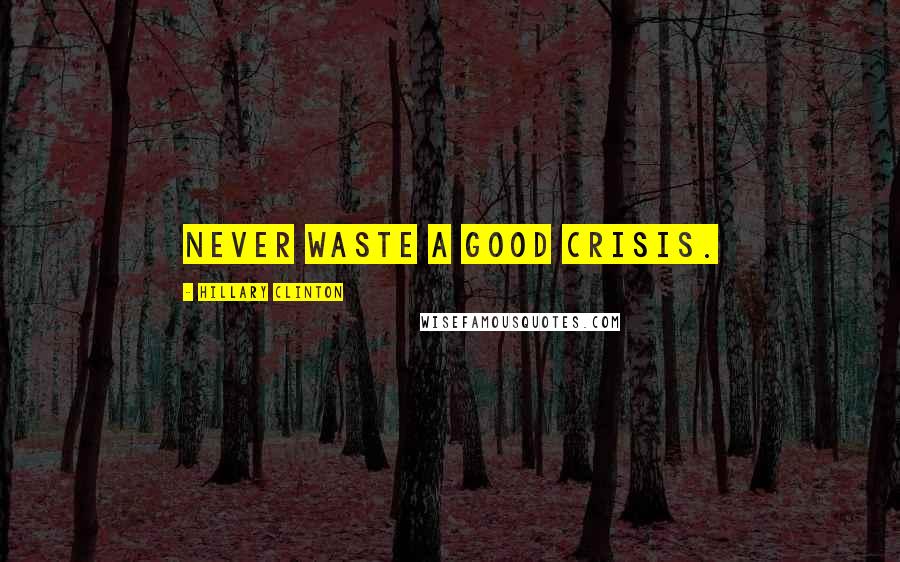 Hillary Clinton Quotes: Never waste a good crisis.