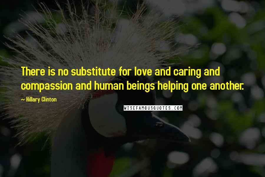 Hillary Clinton Quotes: There is no substitute for love and caring and compassion and human beings helping one another.