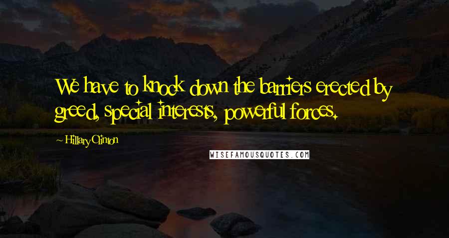 Hillary Clinton Quotes: We have to knock down the barriers erected by greed, special interests, powerful forces.