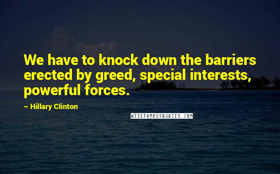 Hillary Clinton Quotes: We have to knock down the barriers erected by greed, special interests, powerful forces.