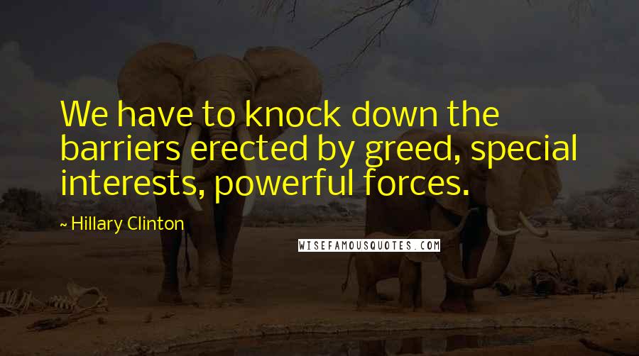 Hillary Clinton Quotes: We have to knock down the barriers erected by greed, special interests, powerful forces.