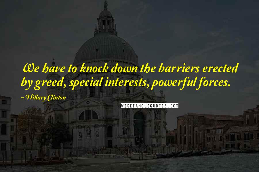 Hillary Clinton Quotes: We have to knock down the barriers erected by greed, special interests, powerful forces.