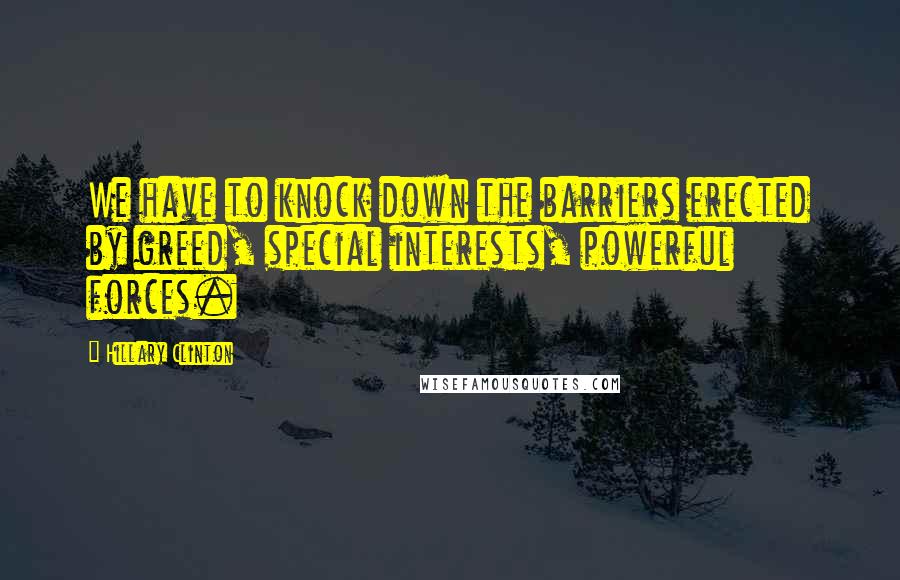 Hillary Clinton Quotes: We have to knock down the barriers erected by greed, special interests, powerful forces.