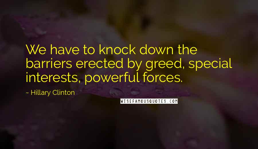 Hillary Clinton Quotes: We have to knock down the barriers erected by greed, special interests, powerful forces.