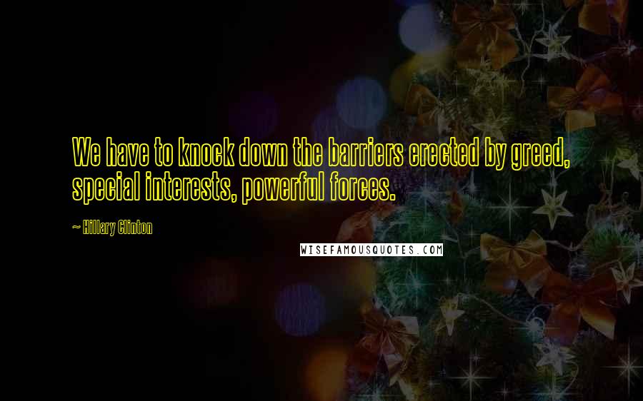 Hillary Clinton Quotes: We have to knock down the barriers erected by greed, special interests, powerful forces.