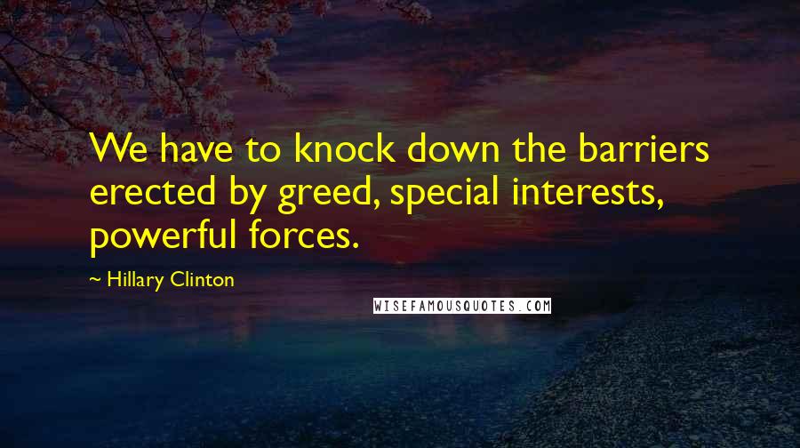 Hillary Clinton Quotes: We have to knock down the barriers erected by greed, special interests, powerful forces.