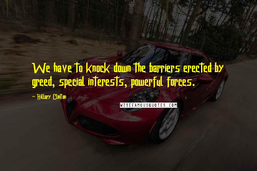 Hillary Clinton Quotes: We have to knock down the barriers erected by greed, special interests, powerful forces.