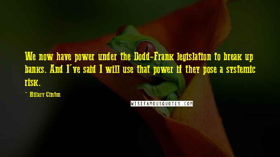 Hillary Clinton Quotes: We now have power under the Dodd-Frank legislation to break up banks. And I've said I will use that power if they pose a systemic risk.