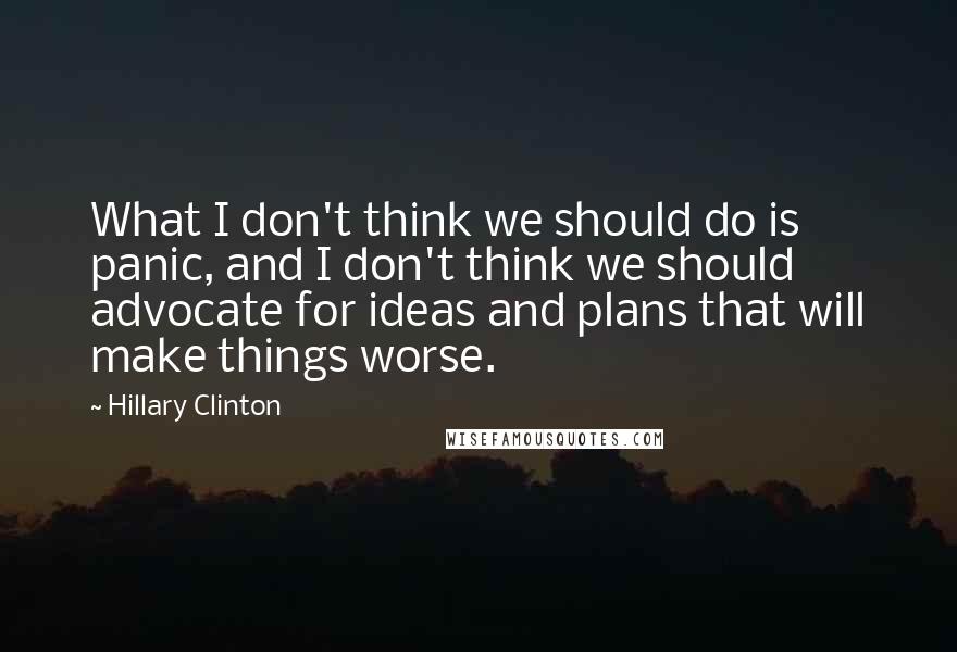 Hillary Clinton Quotes: What I don't think we should do is panic, and I don't think we should advocate for ideas and plans that will make things worse.