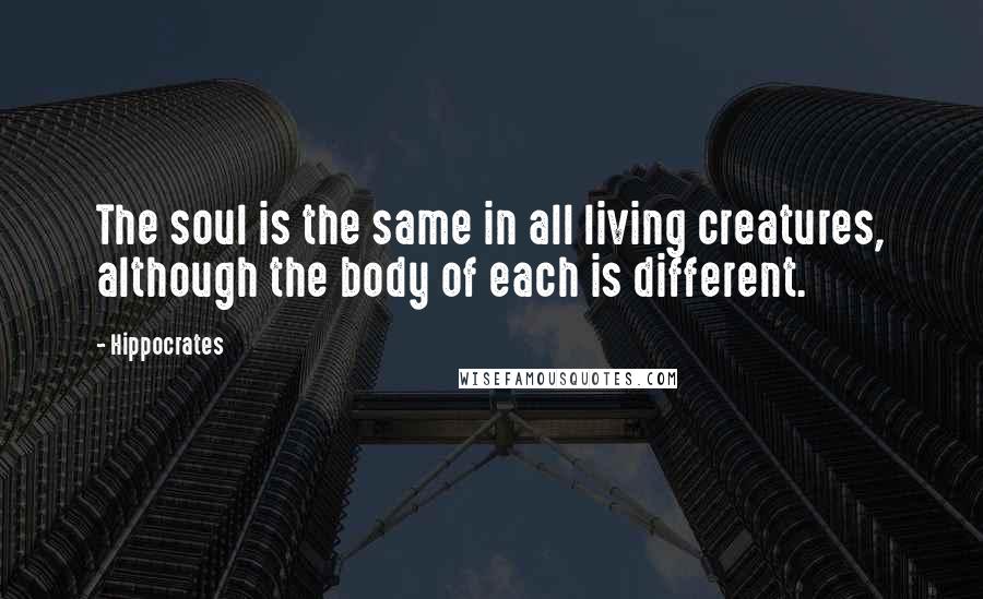 Hippocrates Quotes: The soul is the same in all living creatures, although the body of each is different.