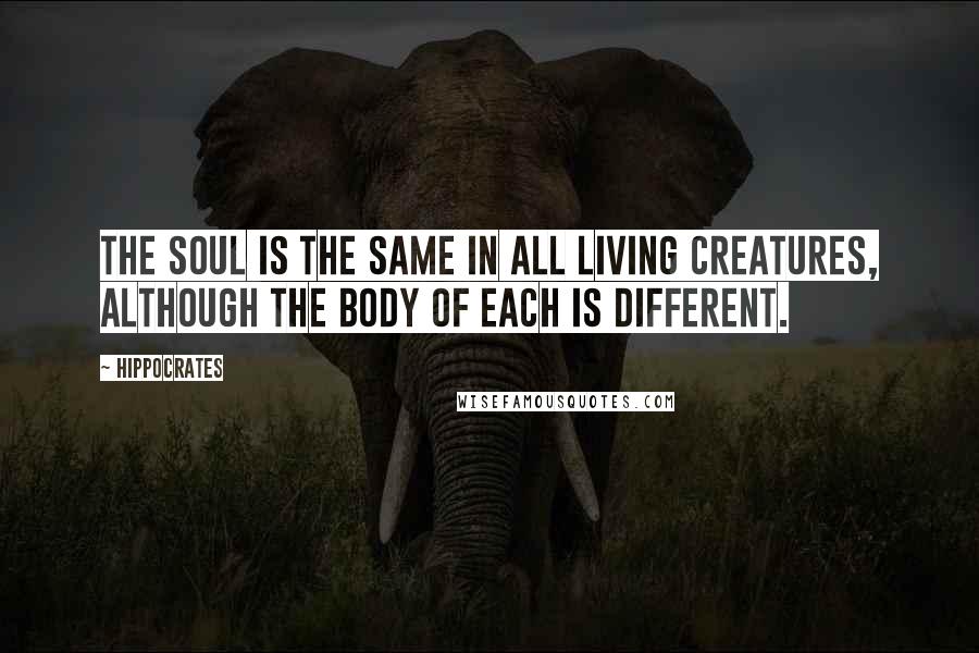 Hippocrates Quotes: The soul is the same in all living creatures, although the body of each is different.