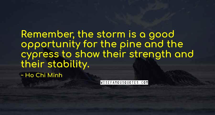 Ho Chi Minh Quotes: Remember, the storm is a good opportunity for the pine and the cypress to show their strength and their stability.