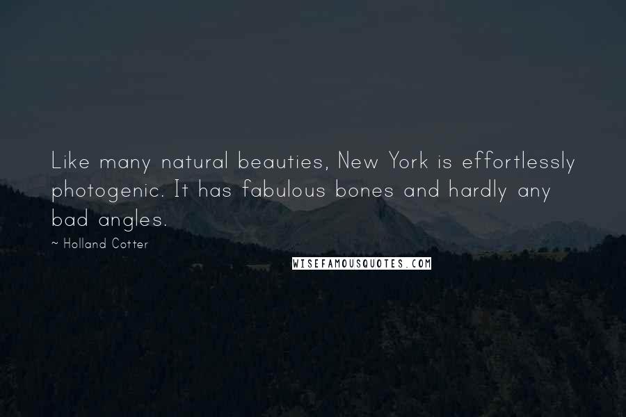 Holland Cotter Quotes: Like many natural beauties, New York is effortlessly photogenic. It has fabulous bones and hardly any bad angles.