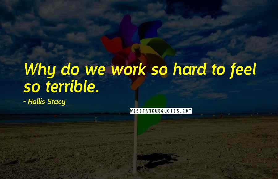 Hollis Stacy Quotes: Why do we work so hard to feel so terrible.