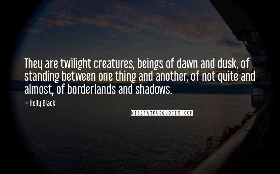 Holly Black Quotes: They are twilight creatures, beings of dawn and dusk, of standing between one thing and another, of not quite and almost, of borderlands and shadows.