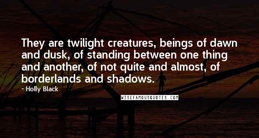 Holly Black Quotes: They are twilight creatures, beings of dawn and dusk, of standing between one thing and another, of not quite and almost, of borderlands and shadows.
