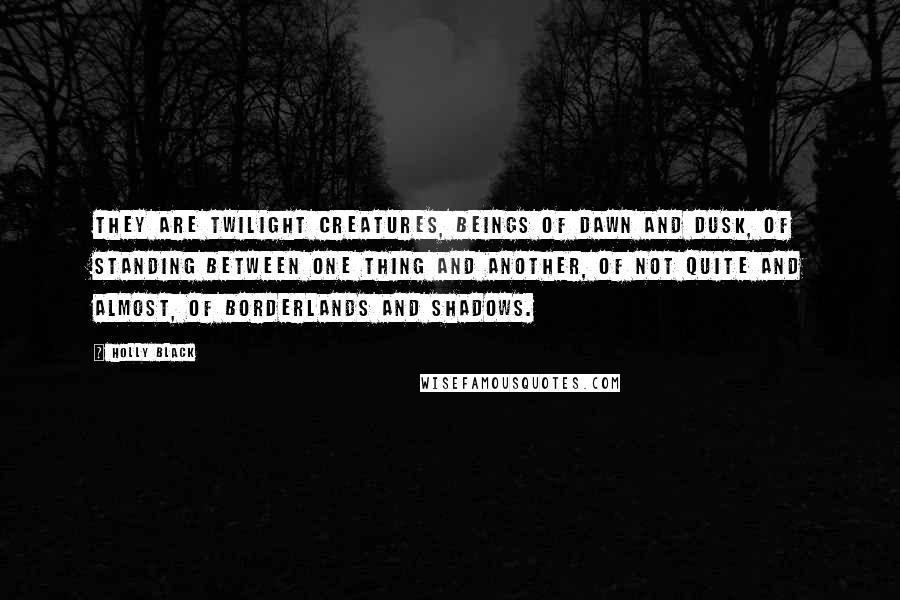 Holly Black Quotes: They are twilight creatures, beings of dawn and dusk, of standing between one thing and another, of not quite and almost, of borderlands and shadows.