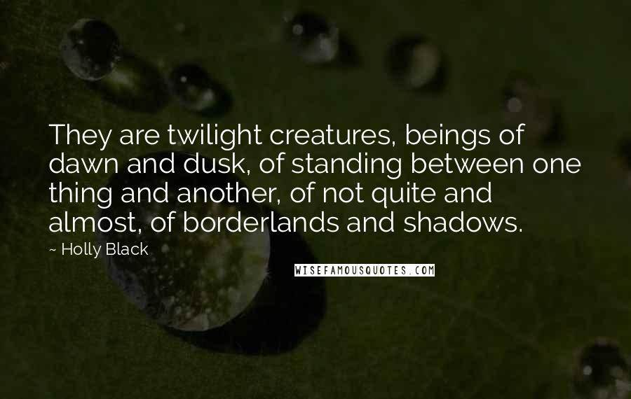 Holly Black Quotes: They are twilight creatures, beings of dawn and dusk, of standing between one thing and another, of not quite and almost, of borderlands and shadows.