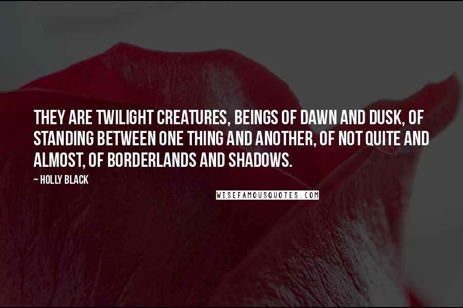 Holly Black Quotes: They are twilight creatures, beings of dawn and dusk, of standing between one thing and another, of not quite and almost, of borderlands and shadows.