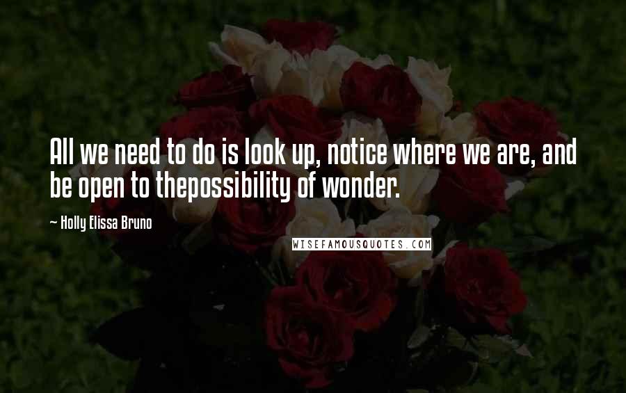 Holly Elissa Bruno Quotes: All we need to do is look up, notice where we are, and be open to thepossibility of wonder.