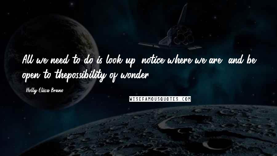 Holly Elissa Bruno Quotes: All we need to do is look up, notice where we are, and be open to thepossibility of wonder.