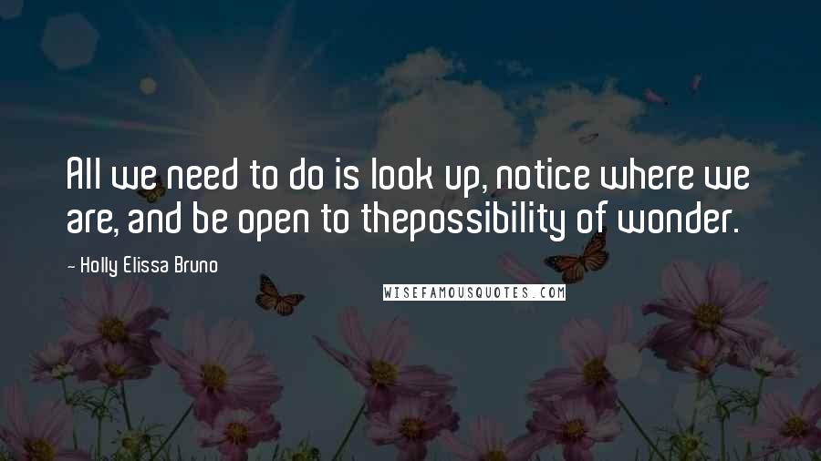Holly Elissa Bruno Quotes: All we need to do is look up, notice where we are, and be open to thepossibility of wonder.