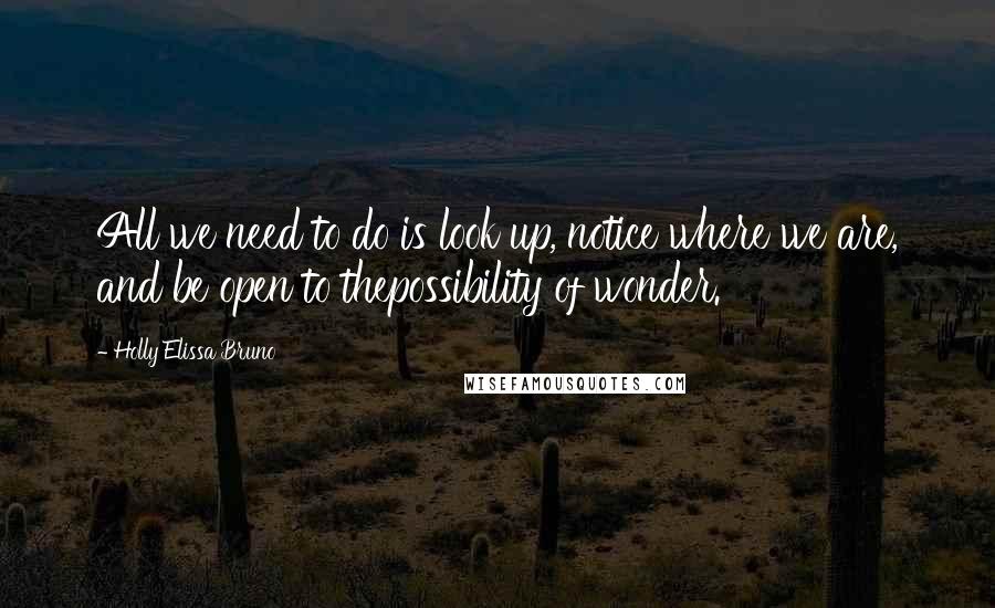 Holly Elissa Bruno Quotes: All we need to do is look up, notice where we are, and be open to thepossibility of wonder.