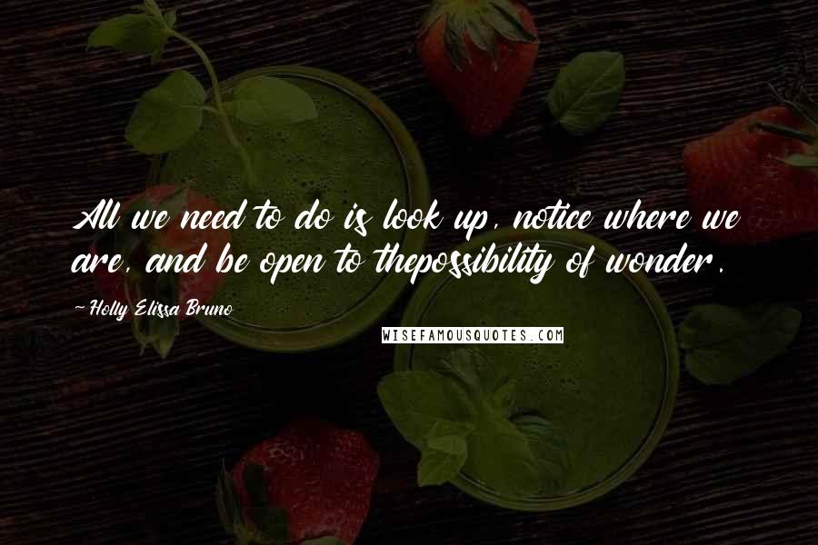 Holly Elissa Bruno Quotes: All we need to do is look up, notice where we are, and be open to thepossibility of wonder.