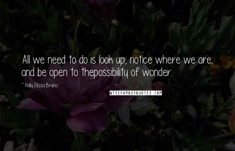 Holly Elissa Bruno Quotes: All we need to do is look up, notice where we are, and be open to thepossibility of wonder.