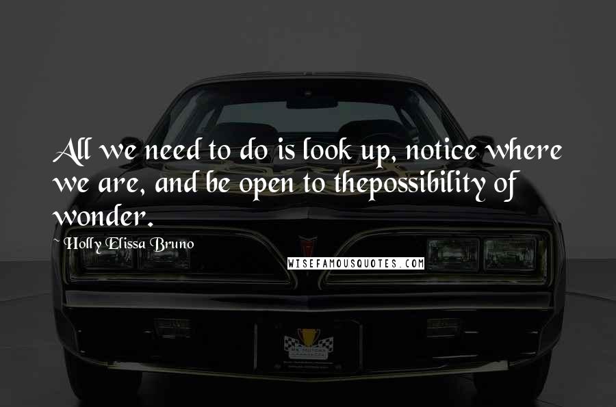 Holly Elissa Bruno Quotes: All we need to do is look up, notice where we are, and be open to thepossibility of wonder.