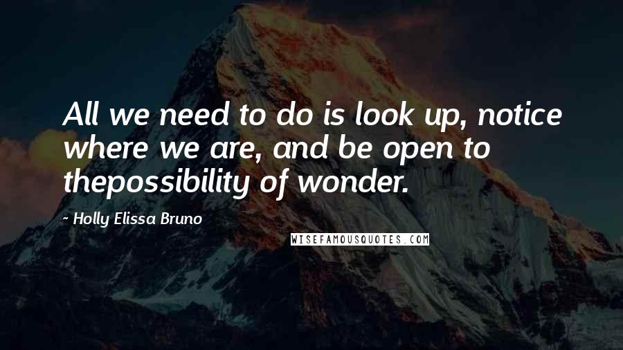 Holly Elissa Bruno Quotes: All we need to do is look up, notice where we are, and be open to thepossibility of wonder.