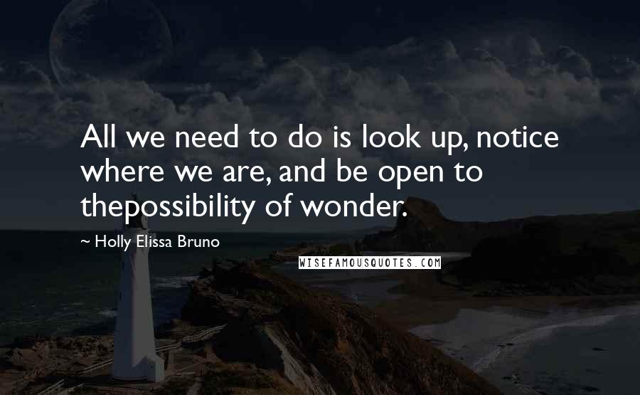 Holly Elissa Bruno Quotes: All we need to do is look up, notice where we are, and be open to thepossibility of wonder.