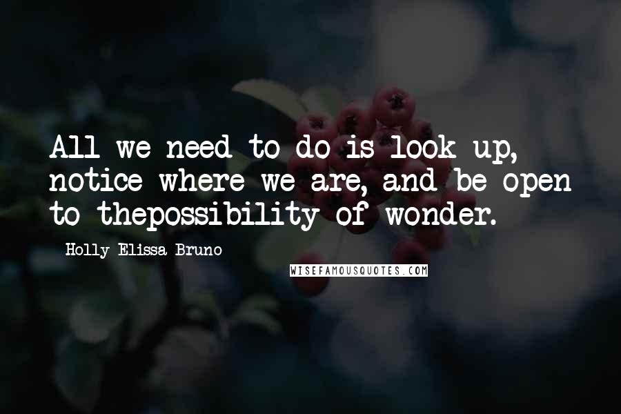 Holly Elissa Bruno Quotes: All we need to do is look up, notice where we are, and be open to thepossibility of wonder.