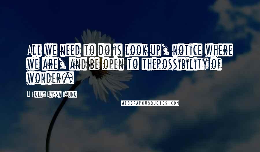 Holly Elissa Bruno Quotes: All we need to do is look up, notice where we are, and be open to thepossibility of wonder.