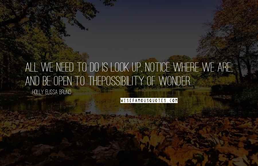 Holly Elissa Bruno Quotes: All we need to do is look up, notice where we are, and be open to thepossibility of wonder.