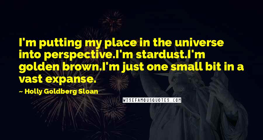 Holly Goldberg Sloan Quotes: I'm putting my place in the universe into perspective.I'm stardust.I'm golden brown.I'm just one small bit in a vast expanse.