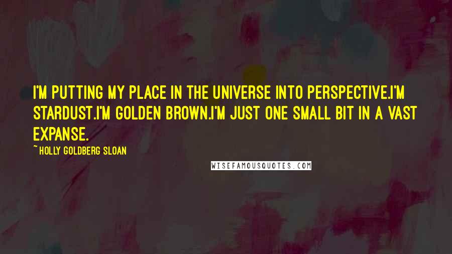 Holly Goldberg Sloan Quotes: I'm putting my place in the universe into perspective.I'm stardust.I'm golden brown.I'm just one small bit in a vast expanse.