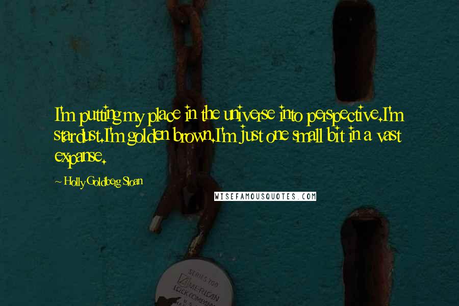 Holly Goldberg Sloan Quotes: I'm putting my place in the universe into perspective.I'm stardust.I'm golden brown.I'm just one small bit in a vast expanse.