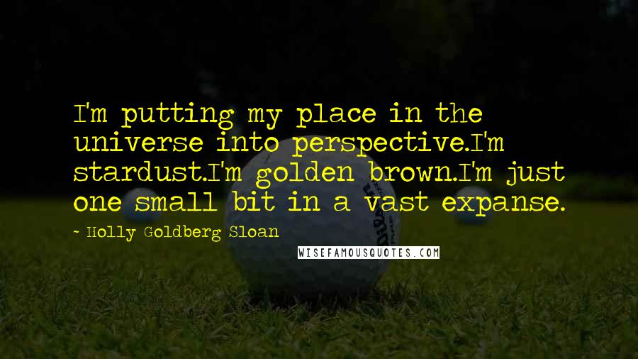 Holly Goldberg Sloan Quotes: I'm putting my place in the universe into perspective.I'm stardust.I'm golden brown.I'm just one small bit in a vast expanse.
