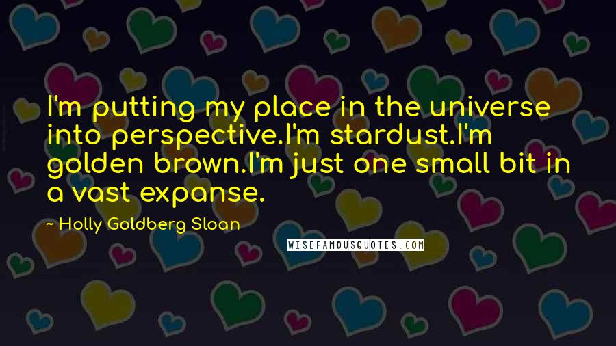 Holly Goldberg Sloan Quotes: I'm putting my place in the universe into perspective.I'm stardust.I'm golden brown.I'm just one small bit in a vast expanse.