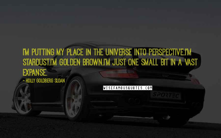 Holly Goldberg Sloan Quotes: I'm putting my place in the universe into perspective.I'm stardust.I'm golden brown.I'm just one small bit in a vast expanse.