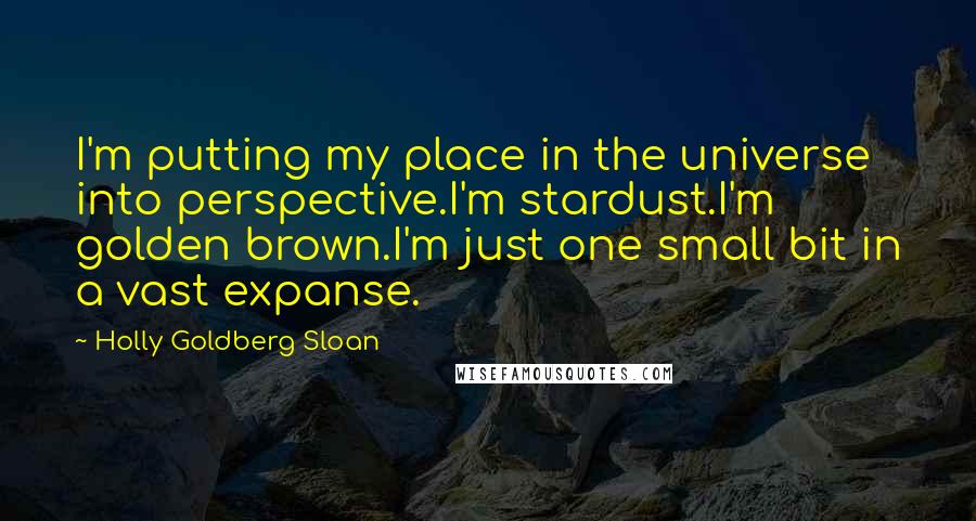 Holly Goldberg Sloan Quotes: I'm putting my place in the universe into perspective.I'm stardust.I'm golden brown.I'm just one small bit in a vast expanse.