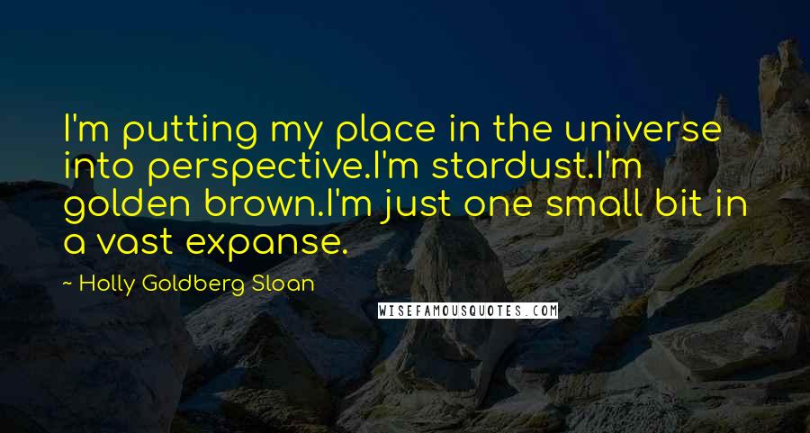 Holly Goldberg Sloan Quotes: I'm putting my place in the universe into perspective.I'm stardust.I'm golden brown.I'm just one small bit in a vast expanse.