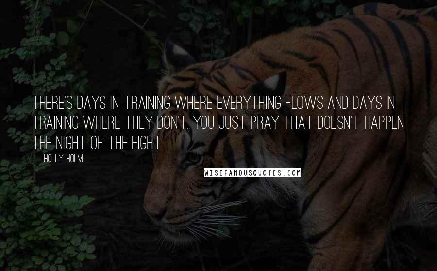 Holly Holm Quotes: There's days in training where everything flows and days in training where they don't. You just pray that doesn't happen the night of the fight.