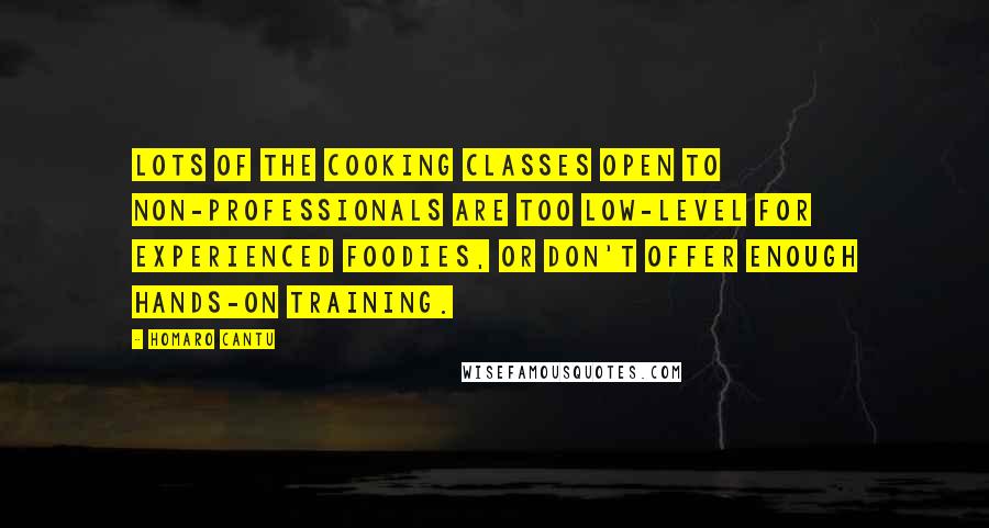 Homaro Cantu Quotes: Lots of the cooking classes open to non-professionals are too low-level for experienced foodies, or don't offer enough hands-on training.