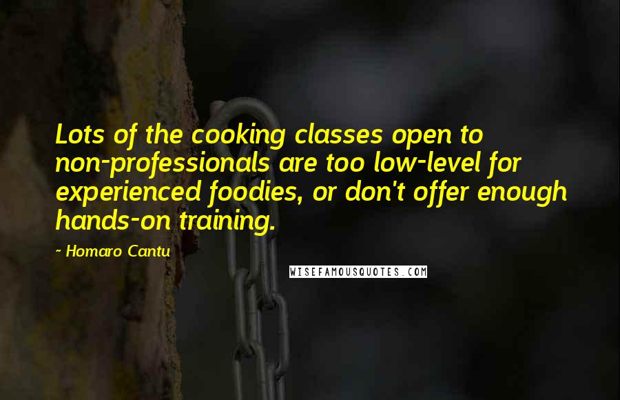 Homaro Cantu Quotes: Lots of the cooking classes open to non-professionals are too low-level for experienced foodies, or don't offer enough hands-on training.